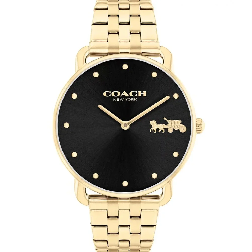 🐎Coach New York Women's Gold-Tone Black Dial Bracelet Watch